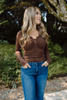 Lace Trim Henley - Brown