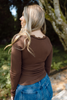 Lace Trim Henley - Brown