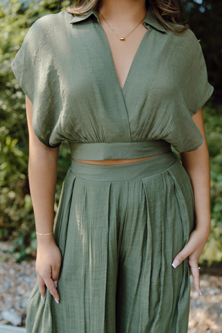 Lace Trim Henley - Olive