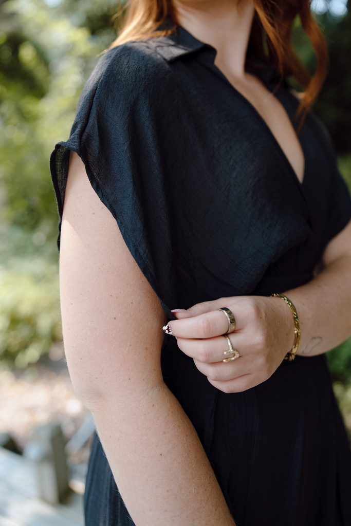 Drape Top with Flowy Pant Set - Black