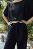 Top & Flowy Pant Casual Set - Black