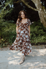 Floral Puff Sleeve Midi - Chocolate