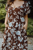 Floral Puff Sleeve Midi - Chocolate