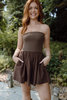 Strapless Mixed Material Dress - Brown