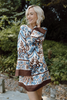 Border Print Shift Dress - Brown/Blue