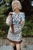 Border Print Shift Dress - Brown/Blue