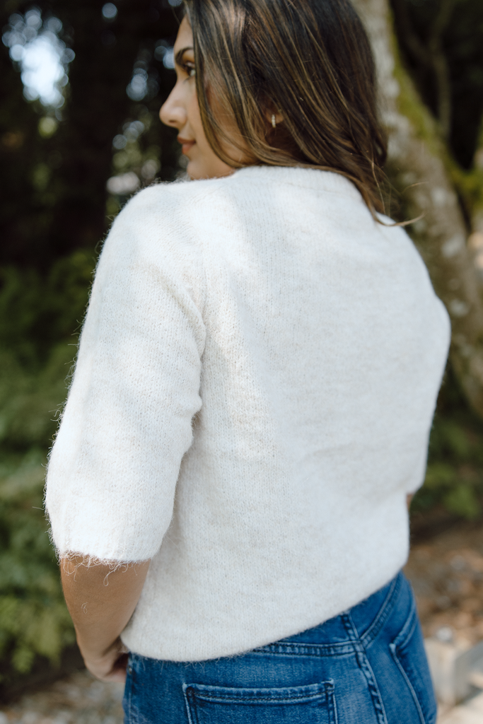 3/4 Sleeve Button Up Cardi - Oat
