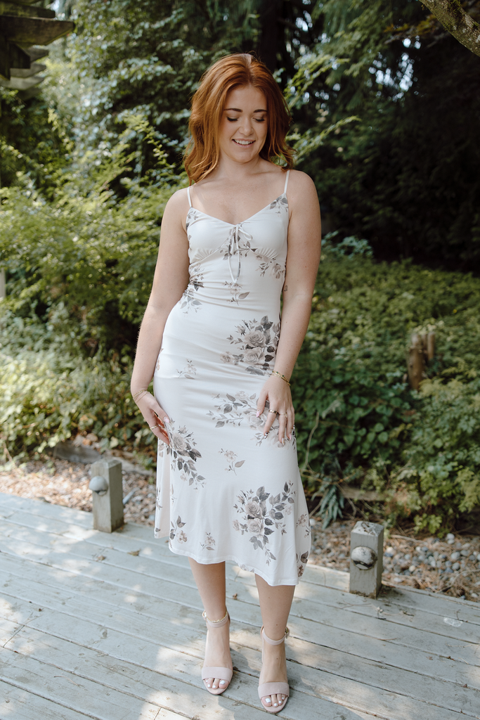 Fall Floral Front Tie Dress - Champagne
