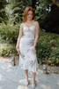 Fall Floral Front Tie Dress - Champagne