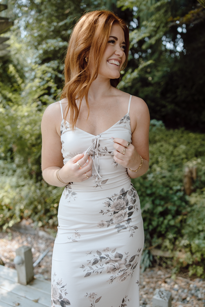 Fall Floral Front Tie Dress - Champagne