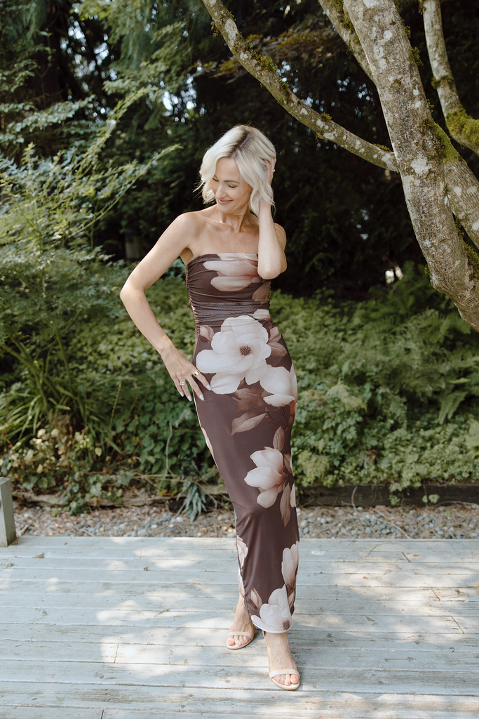 Floral Strapless Maxi - Brown