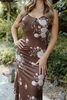 Fall Floral Front Tie Dress - Brown