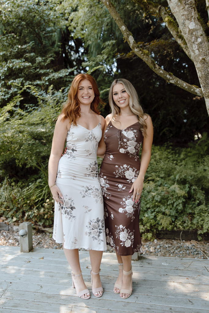 Fall Floral Front Tie Dress - Champagne
