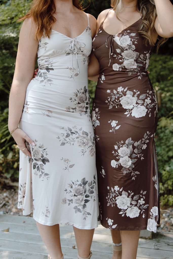 Fall Floral Front Tie Dress - Champagne