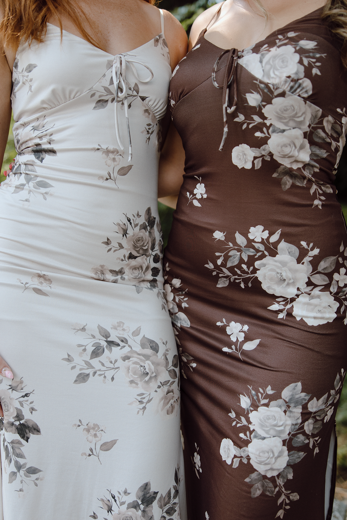 Fall Floral Front Tie Dress - Champagne