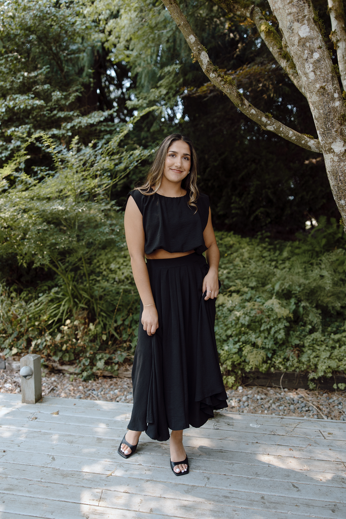 Bubble Top & Midi Skirt Set - Black