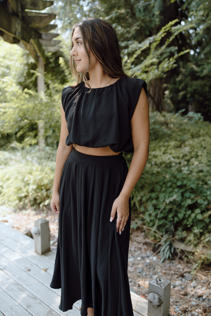 Bubble Top & Midi Skirt Set - Black
