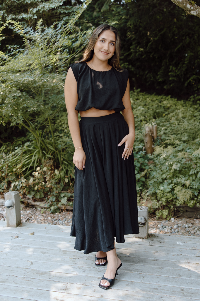 Bubble Top & Midi Skirt Set - Black