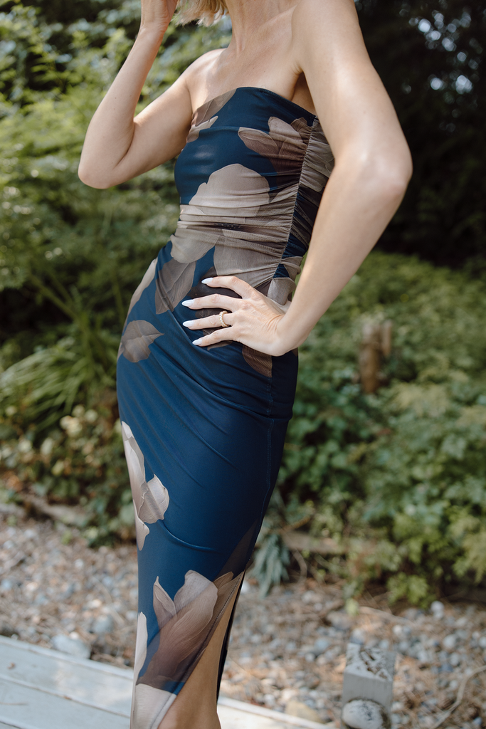 Floral Strapless Maxi - Blue