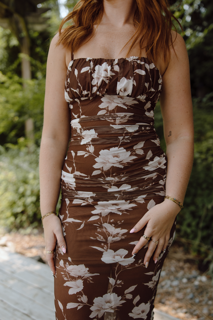 Square Neck Fitted Maxi - Brown