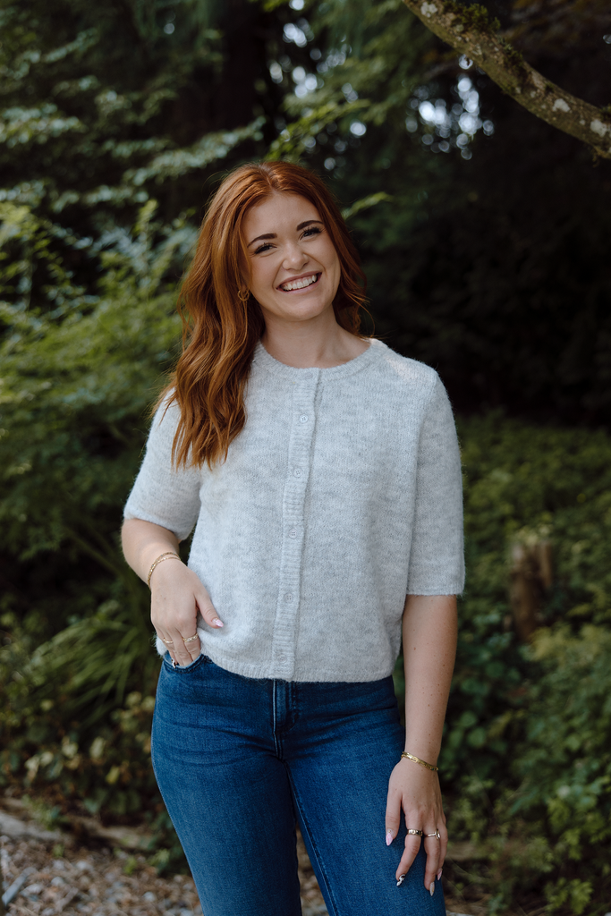 3/4 Sleeve Button Up Cardi - Grey
