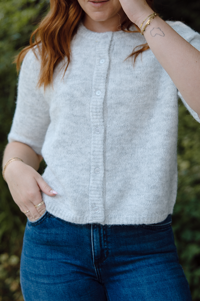 3/4 Sleeve Button Up Cardi - Grey