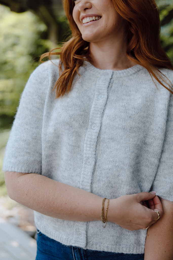 3/4 Sleeve Button Up Cardi - Grey