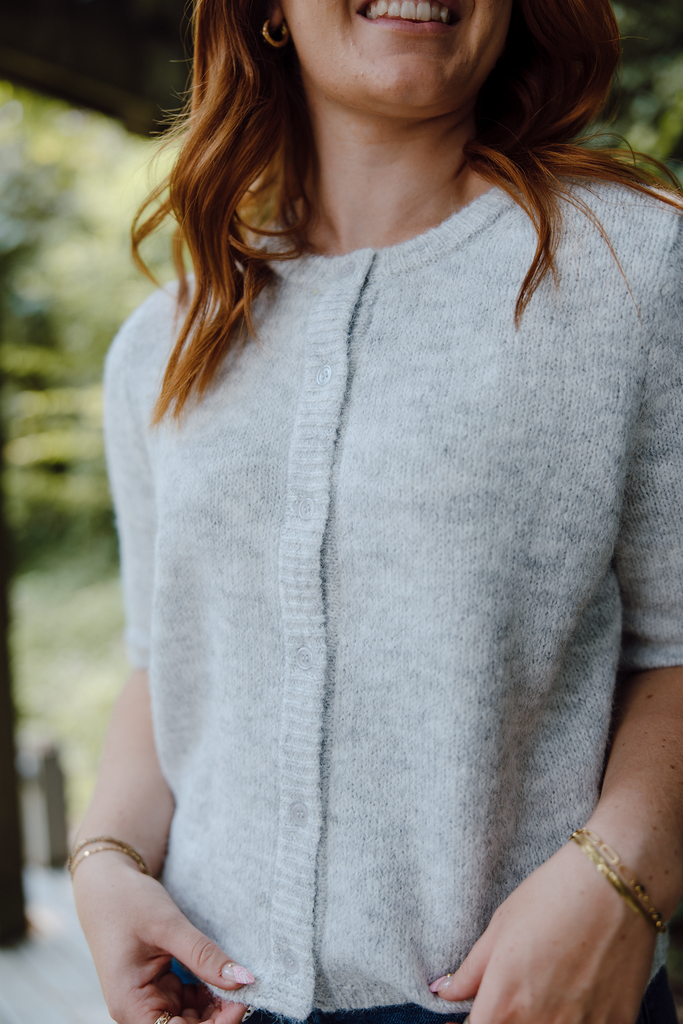 3/4 Sleeve Button Up Cardi - Grey