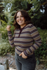 Striped Button Knit - Taupe/Burgundy