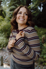 Striped Button Knit - Taupe/Burgundy