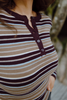 Striped Button Knit - Taupe/Burgundy
