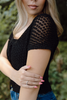 Short Sleeve Front Tie Cardigan - Black