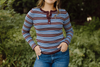 Striped Button Knit - Blue/Burgundy