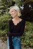 Lace Trim Henley - Black