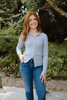 Snap Button Ribbed Sweater - Dusty Blue