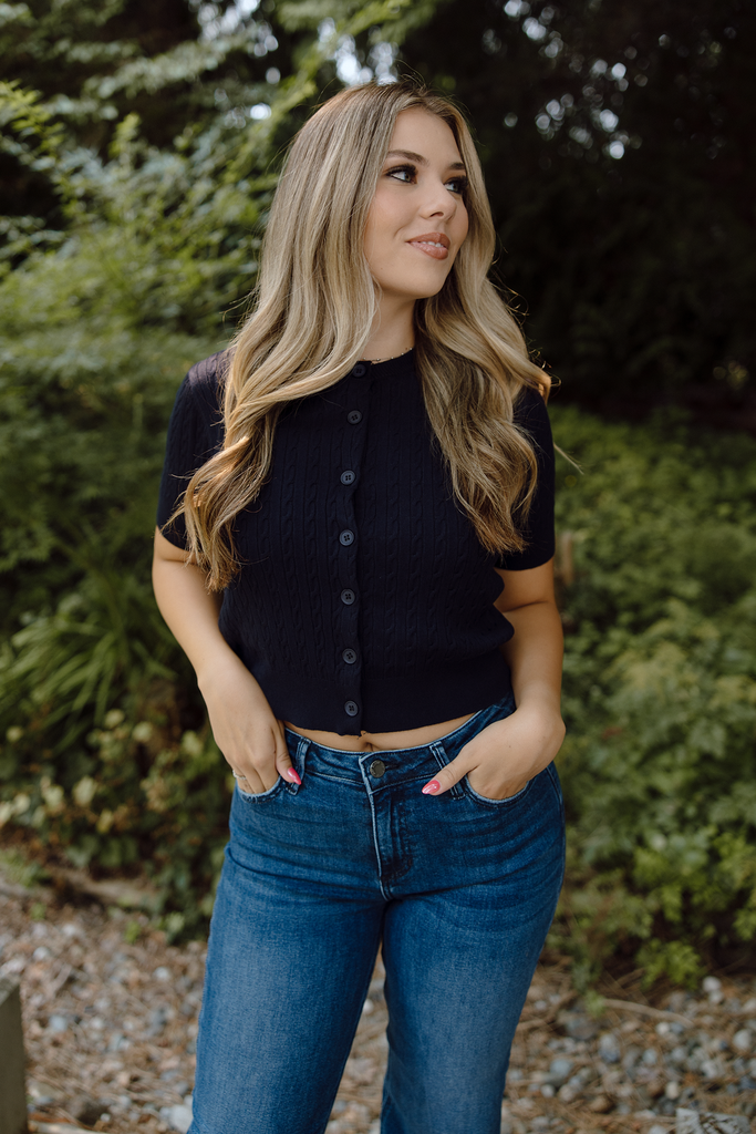 Short Sleeve Cardigan - Navy
