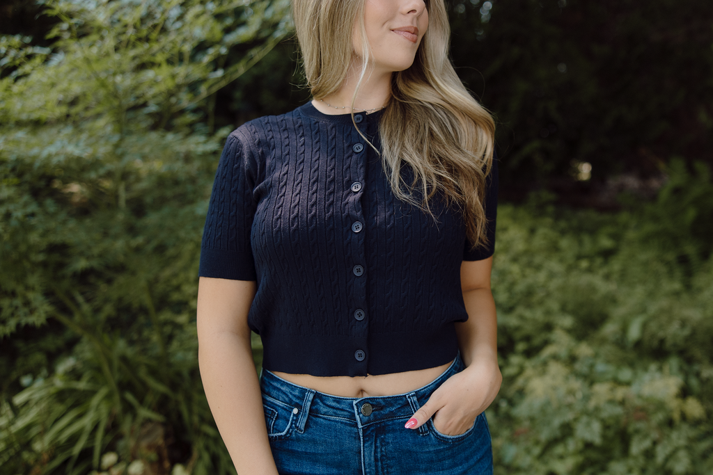 Short Sleeve Cardigan - Navy