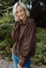 Faux Suede Button Up Jacket - Chestnut