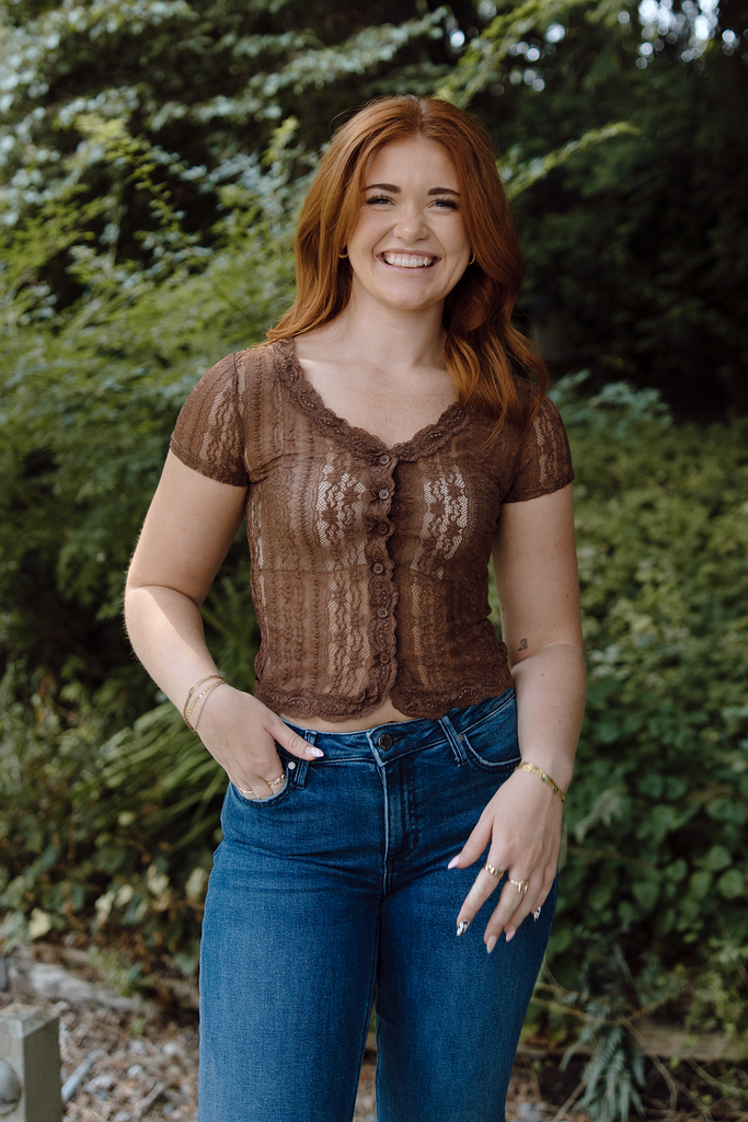 Sheer Button Up - Brown
