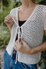 Short Sleeve Front Tie Cardigan - Natural