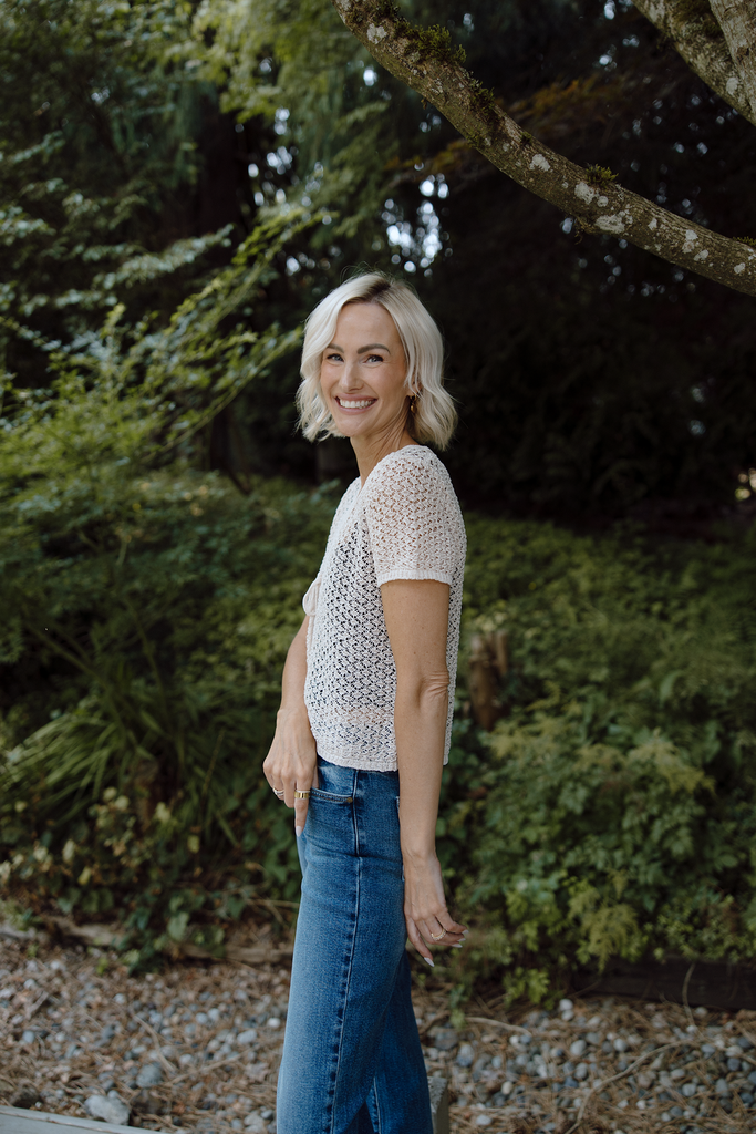 Short Sleeve Front Tie Cardigan - Natural