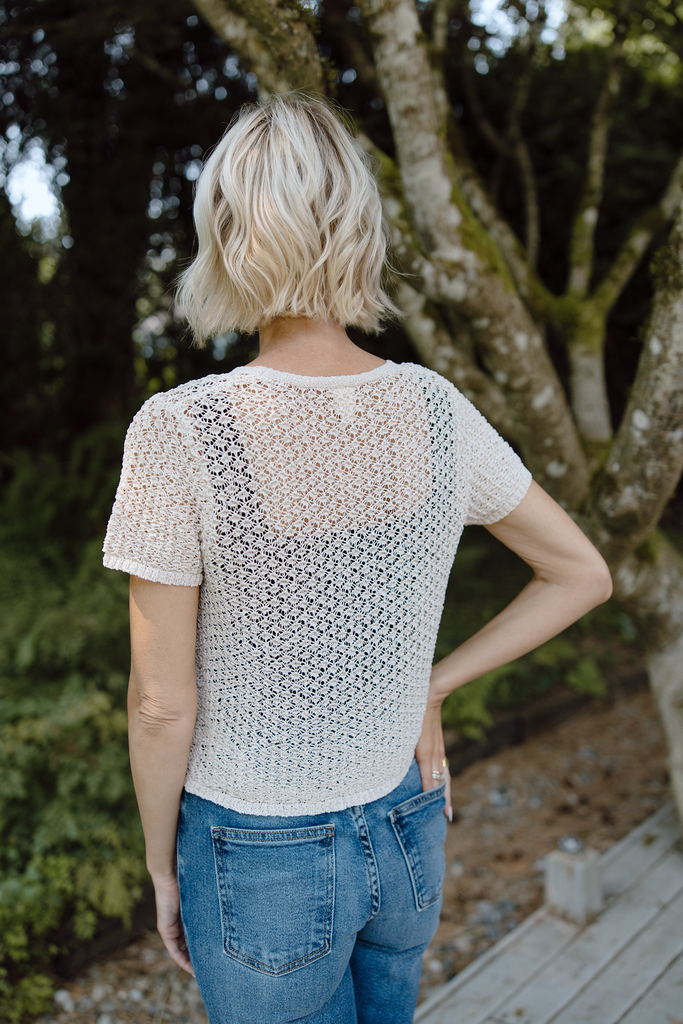 Short Sleeve Front Tie Cardigan - Natural