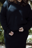 Waffle Sweater & Skirt Set - Black