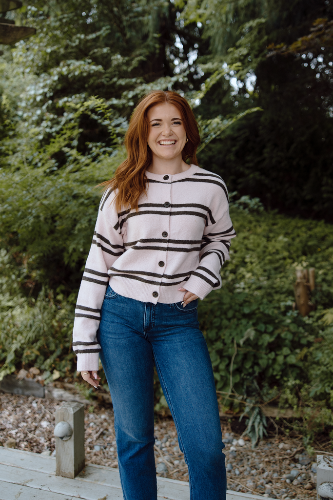 Pink/Brown Striped Cardigan