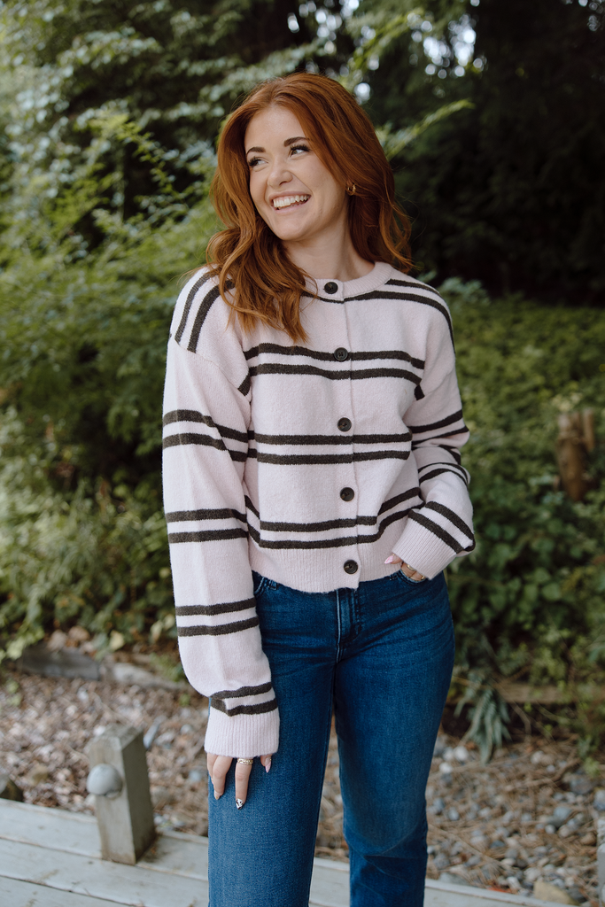 Pink/Brown Striped Cardigan