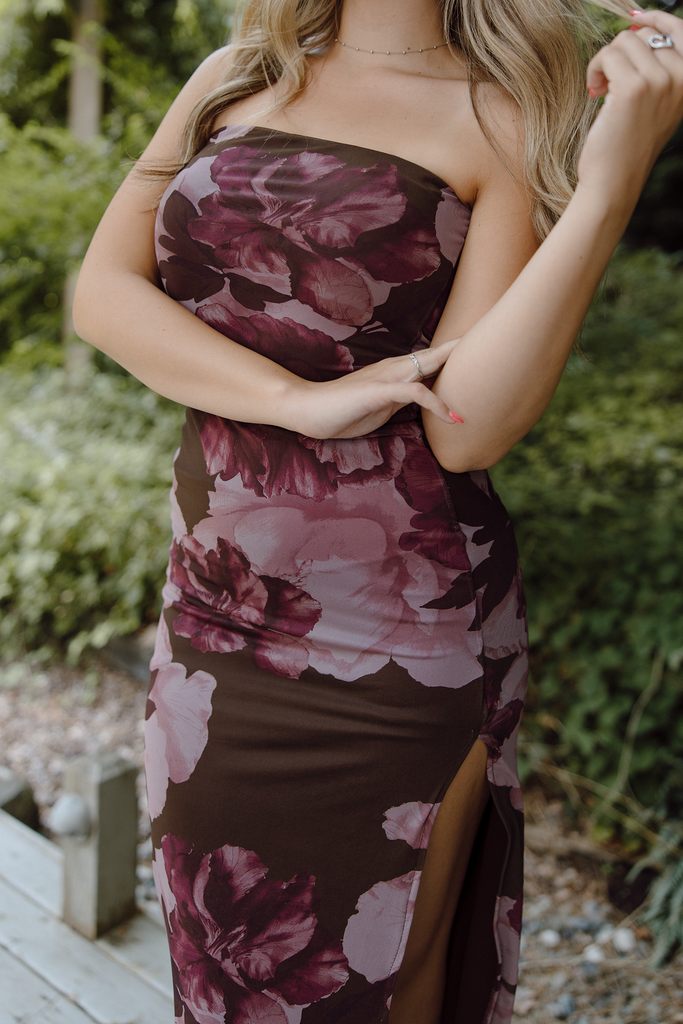 Pink/Brown Strapless Maxi