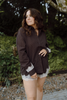 Striped Lace Trim Top & Shorts Set - Brown