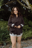 Striped Lace Trim Top & Shorts Set - Brown