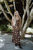 Floral Midi Dress with Front Ties - Brown