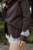 Striped Lace Trim Top & Shorts Set - Brown